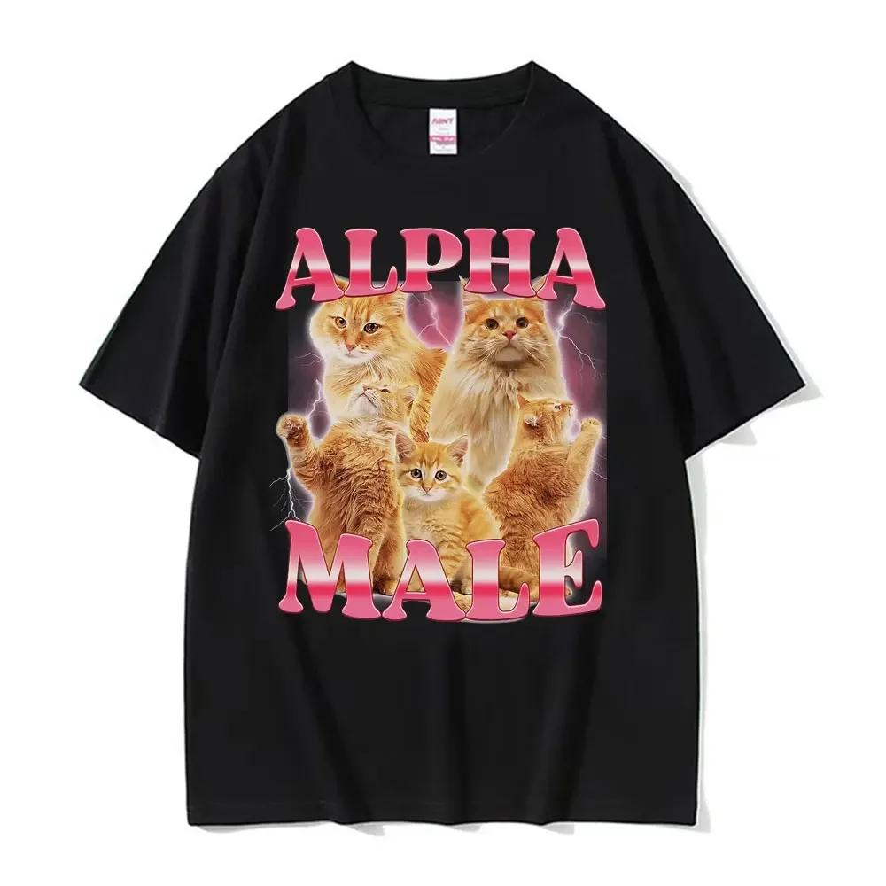 Alpha Male Cat Kitten Funny Meme Graphic T-shirt Men Women Cute Casual Short Sleeve Fashion Streetwear Unisex Tees Tops
