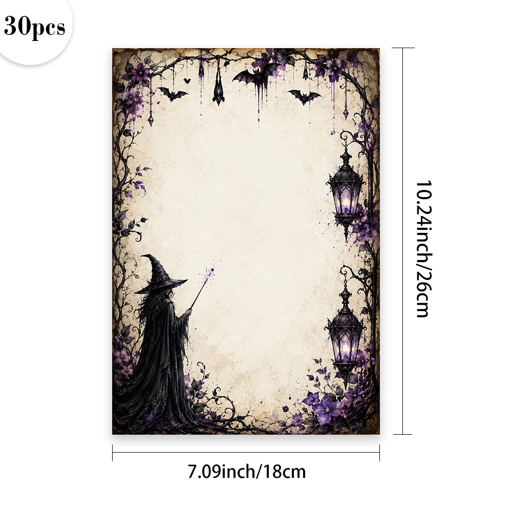 30 Sheets, B5 Dark Magic Witch Theme Writing Paper, Lined, No Glue, Very Suitable For Notebooks, Memos, And Stickers