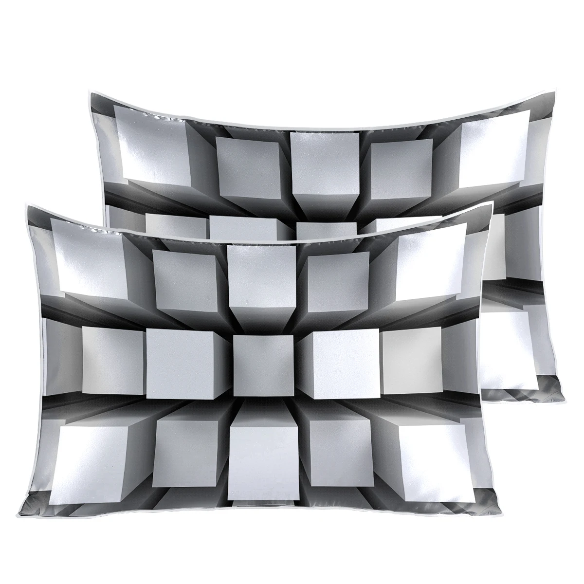 

Geometric Squares Blanket Raised 3D Effect Pillow Shams Set of 2 Bed Pillow Cases Grey Soft Decorative Pillow Covers