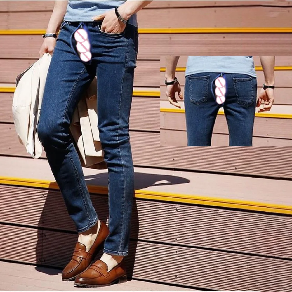 Invisible Open Crotch Outdoor Sex Pants Vintage Blue Jeans Ripped Skinny Stretch Denim Trousers Men SlimStreetwear Cargo Pant