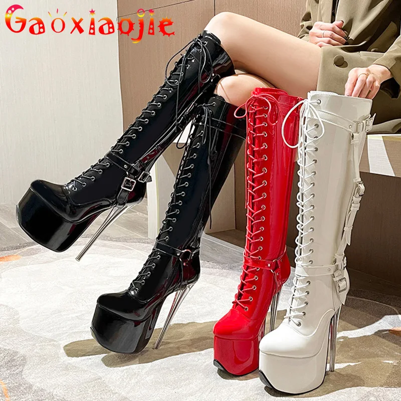 Women's Knee boots 2022 New metal heel Detachable Long Tube Boots Decorative Buckle Band Zip Stiletto Women Shoes Platform High