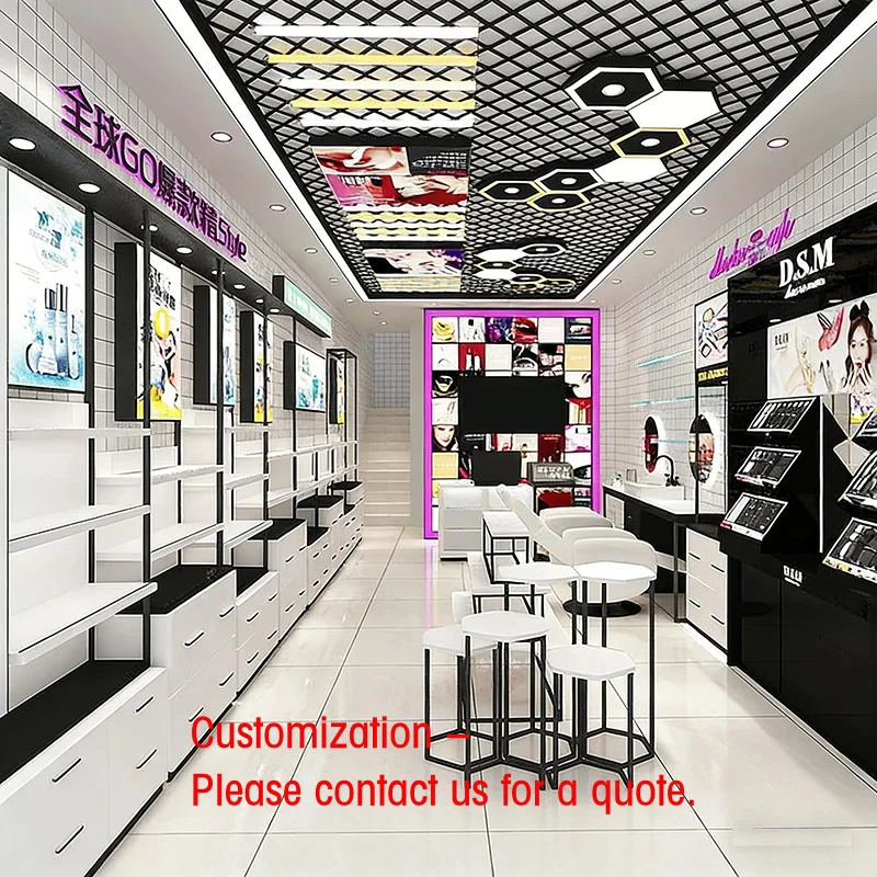 

custom.Cosmetics Display Cabinet Beauty Salon Makeup Skincare Products Shelves Back Cabinets Central Island showcase Desig