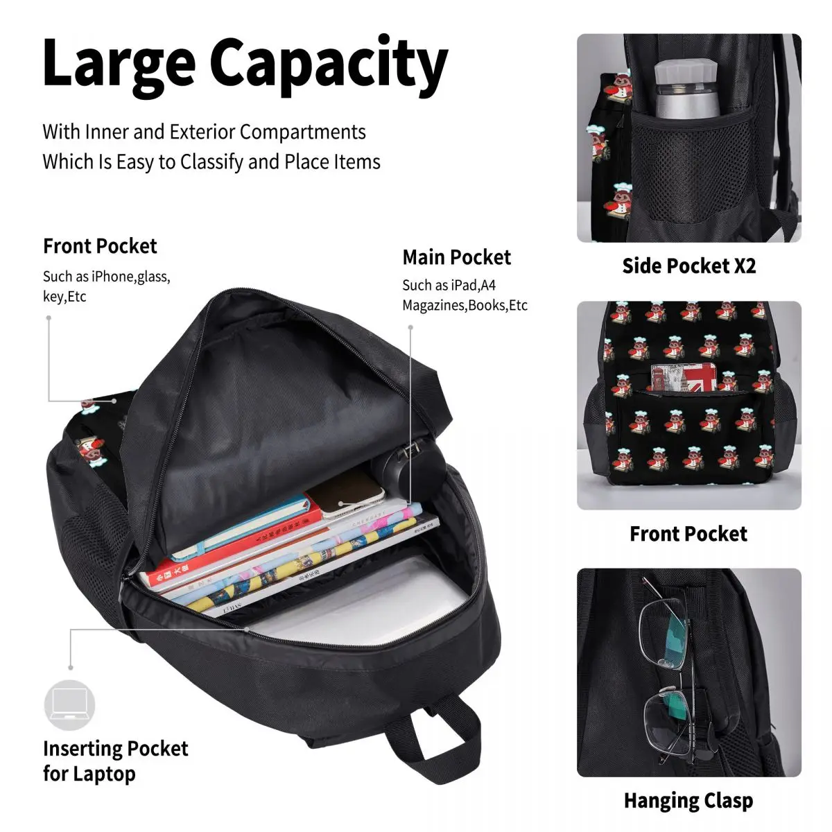 

Cute Overcooked Wheelchair Raccoon Chef Gift Backpacks Students School Bags Kids Rucksack Lunch Bag Pen Bag Three-Piece Set