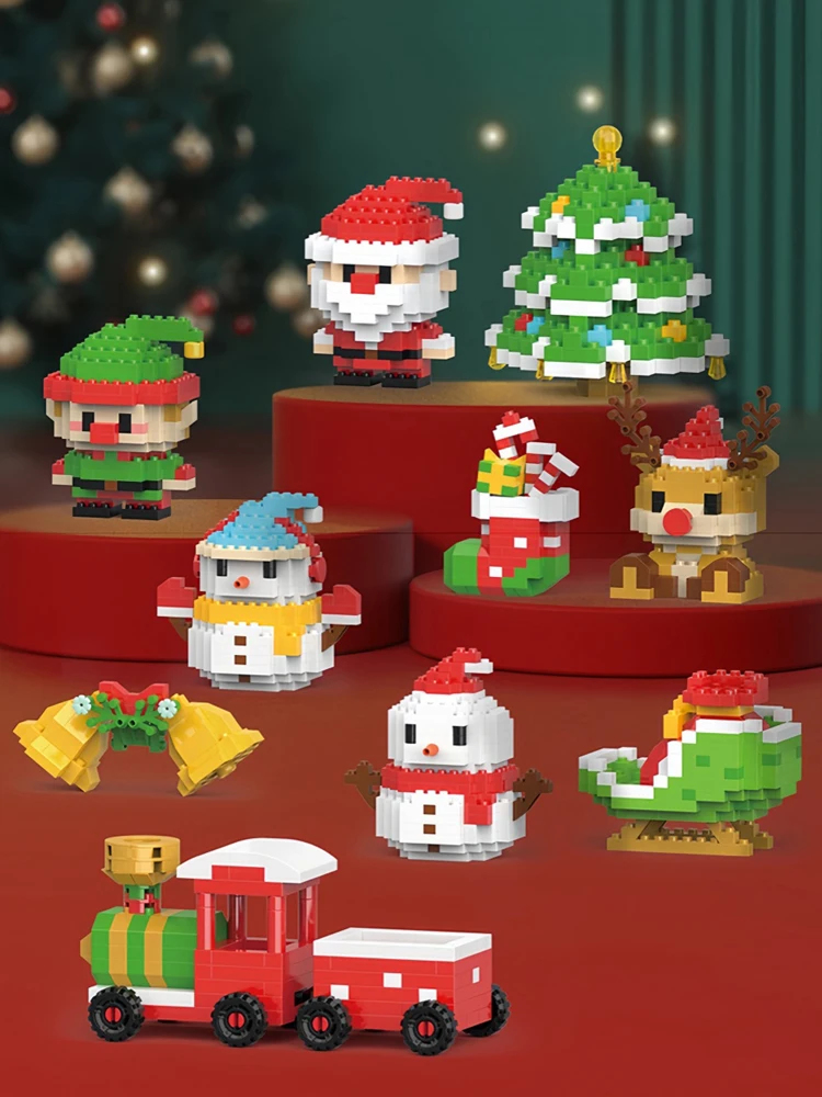 Weihnachtsgeschenke Micro Mini Bausteine – Weihnachtsmann, Weihnachtsbaum, Rentier, Schneemann, Zugelemente, Puzzle, Zusammenbauspielzeug – Detail 2
