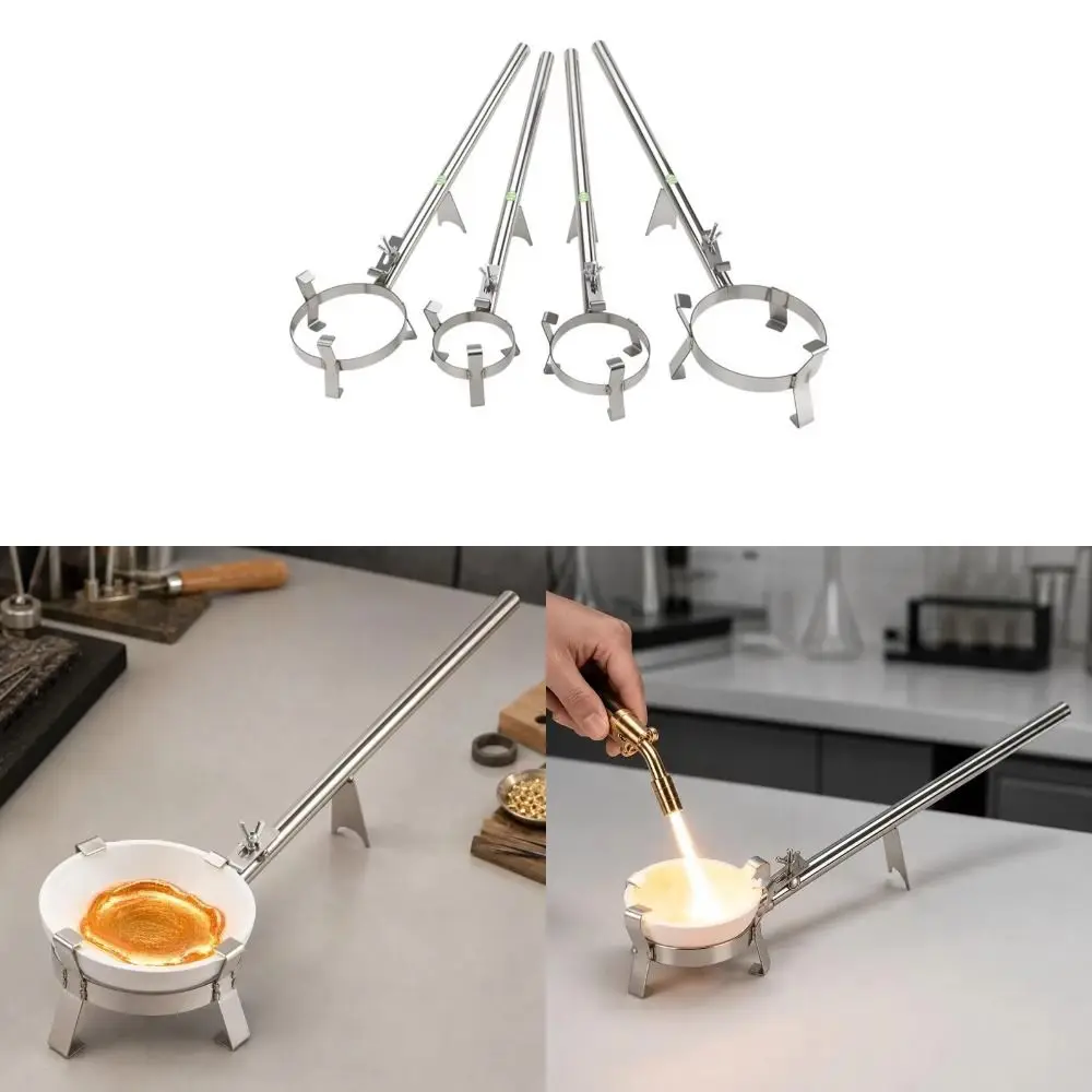 Extra Long Crucible Tongs High Temp Resistant Circular Clamping Ring Melting Casting Pliers Anti-Slip Design Stainless Steel