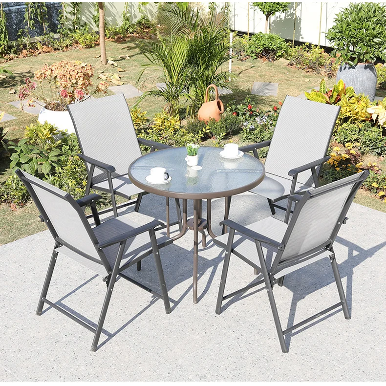 

Комплект садовой мебели: обеденный стол и 5 складных стульев с подлокотниками, уличный сетчатый набор для патио. Акция!