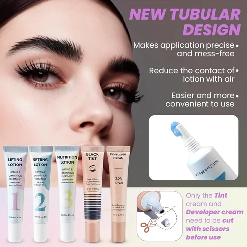 Kit de levantamiento de pestañas PERMANIA y negro, Kit de laminación de cejas con diseño de tubo completo, herramienta de coloración y rizado instantáneo de grado de salón para uso doméstico
