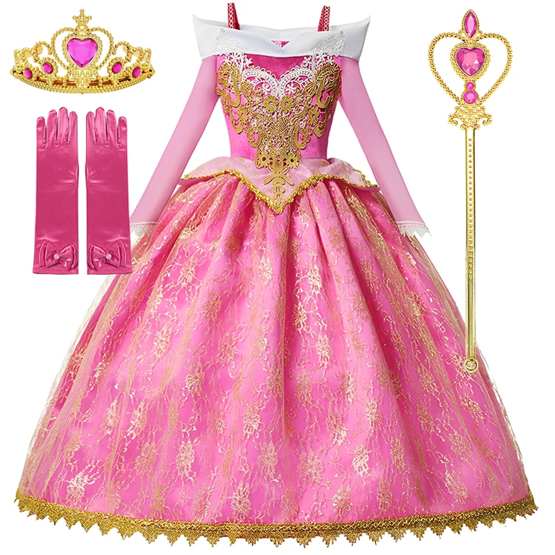 Meisje Aurora Prinses Jurk Kinderen Luxe Cosplay Kostuum Rose Roze Briar Rose Outfit Kids Carnaval Verjaardagsfeestje Kleding