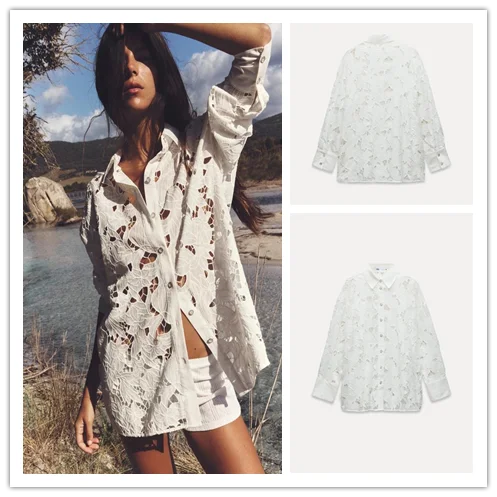 

Summer New Women's Loose Embroidered Hollow out irt Top Versatile Long Sve Square Collar Regular Length Color