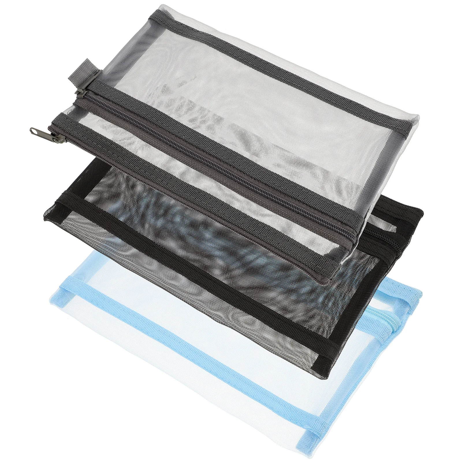 Bolsa de lápices portátil de gran capacidad, diseño de cremallera antiarañazos, estuche de bolígrafo multifunción para estudiantes de escuela, profesores y oficina, 3 uds.