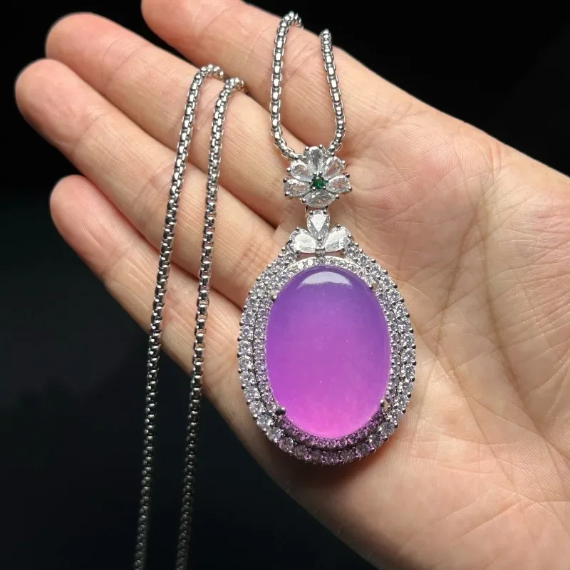 

High Ice Quartzite Jade Violet Egg Surface Pendant, Versatile Fashion Necklace Jewelry