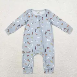 Boutique Cute Dog Print Bamboo Fabric Baby Clothes Newborn Baby Zip Romper Sleepers Kids Clothes