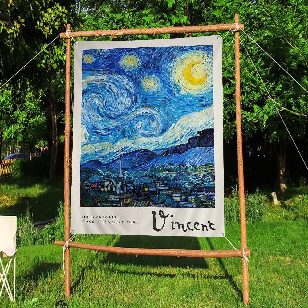Almond Blossoms Van Gogh Creative Pattern Hanging Flag Polyester Printed Banner Hand Pulled Flag