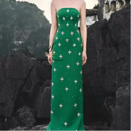 Customized Floor Length Strapless shawl Jersey Sleeveless Evening Dress Crystal Exquisite Photo Color Saudi Arabia 2025Formal