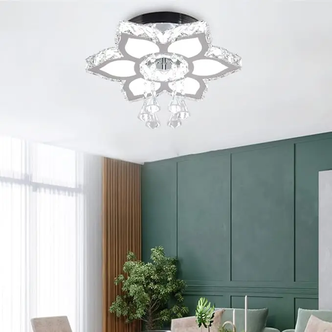 

Modern Ceiling Light LED Crystal Chandelier Lighting Fixture Modern Flush Mount Ceiling Light for Bedroom Living Room Staircase