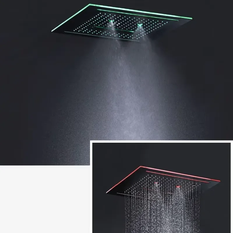 Music Shower Faucets 16'' Ceiling LED Electric Shower Black Thermostatic Valve 4 Functions Rainfall Mist Waterfall view 4