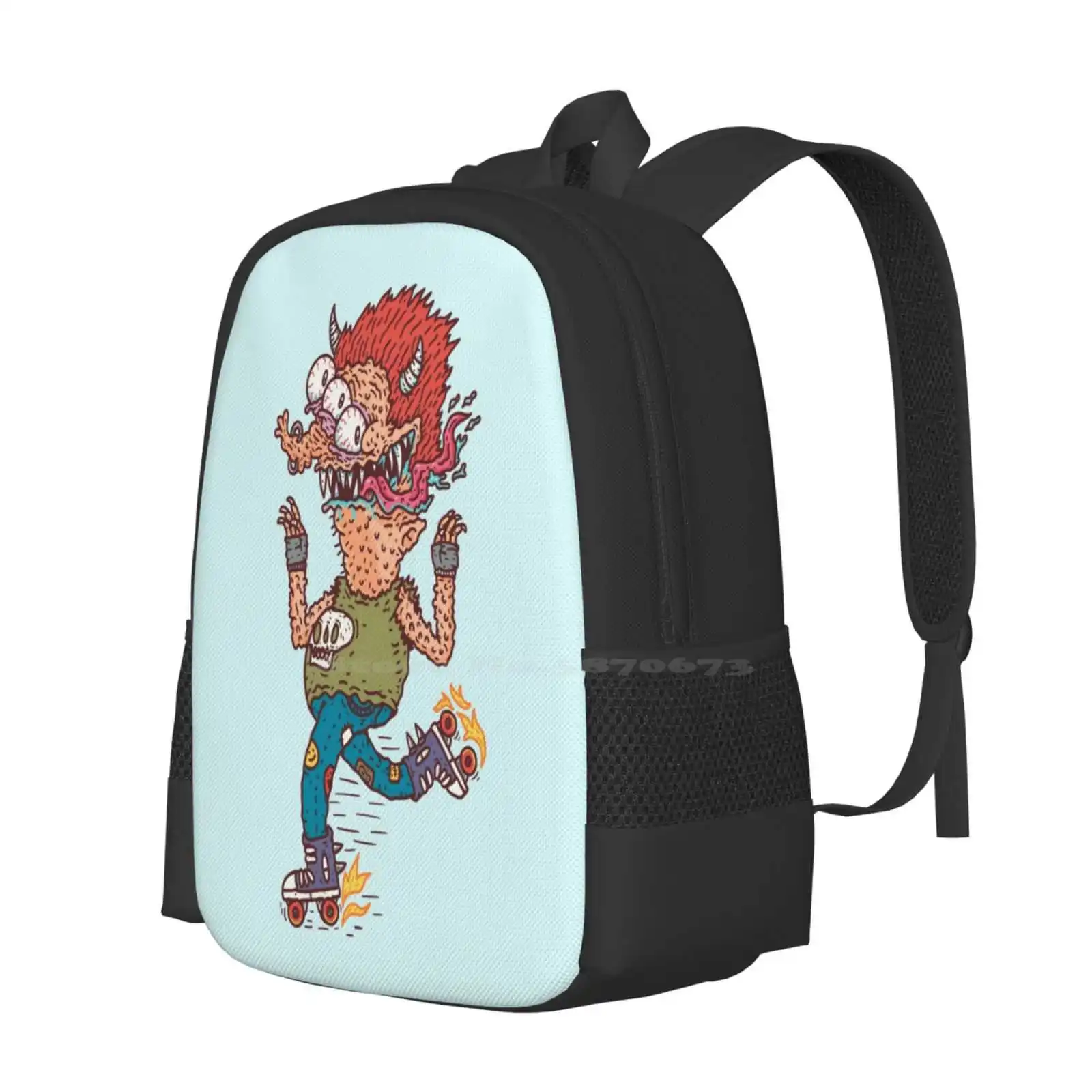 Rollerskater Bag Backpack For Men Women Girls Teenage Doodle Cartoon Cute Funny Monster Horror Creepy Creature Halloween