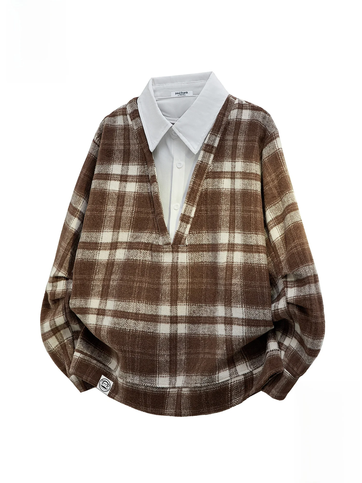 

PaulFrank Retro irt Collar Sweatirt Men's Loose Long Sve Plaid Casual Spring Faion Polyester Fiber Youth ular