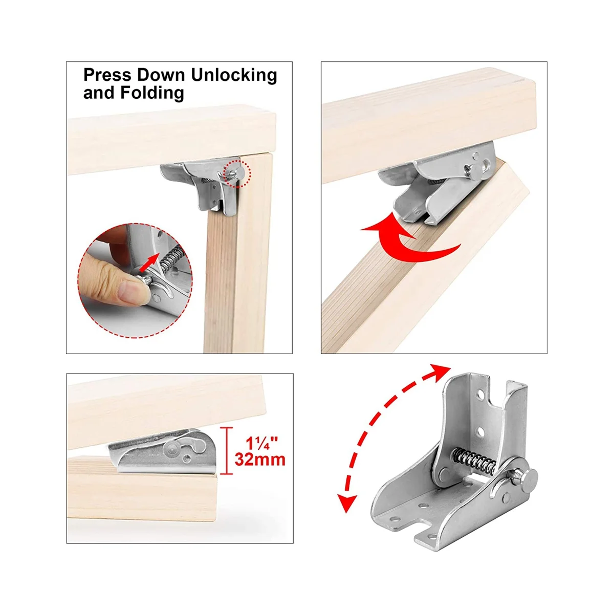 Folding Legs Support Bracket 90° Lock Extension Self Lock Hinges for Folding Feet Folding Kitchen Bed Folding Tables