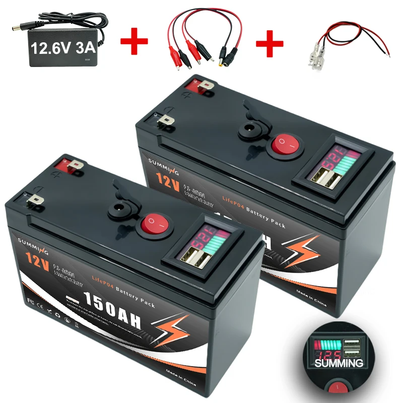 12V 150Ah Lithium 5000+Cycles LiFeP04 Rechargeable Battery for Solar/Wind Power,Small UPS,Lighting,Power Wheels,Fish Finder