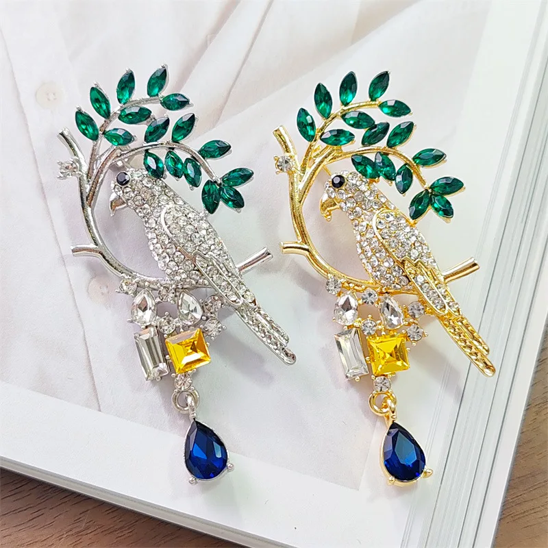 Full Rhinestone Magpie Bird Brooches For Women Men Creative Elegant Parrot Brooch Pins Banquet Wedding Jewelry Accessories Gifts