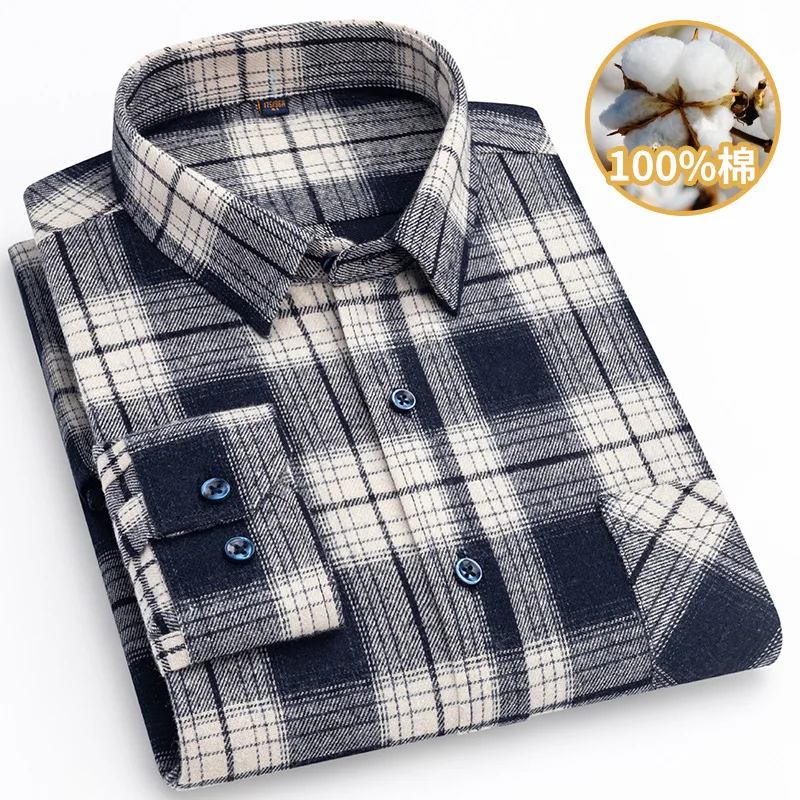 Spring men's checkered shirt, American retro casual cotton shirt, long sleeved men's clothing, high-end feel
