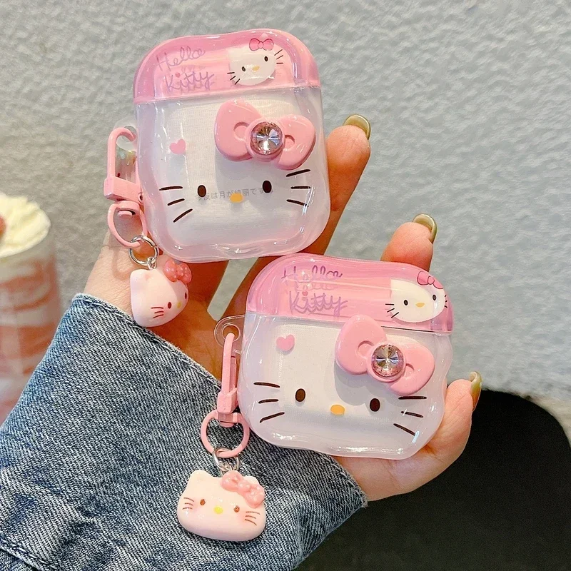 

Earphone Case For Airpods 1 2 3 4 Pro 2 Pro 3 Cute Hello Kitty Wireless Bluetooth Headset Protective Soft Cover With Pendant