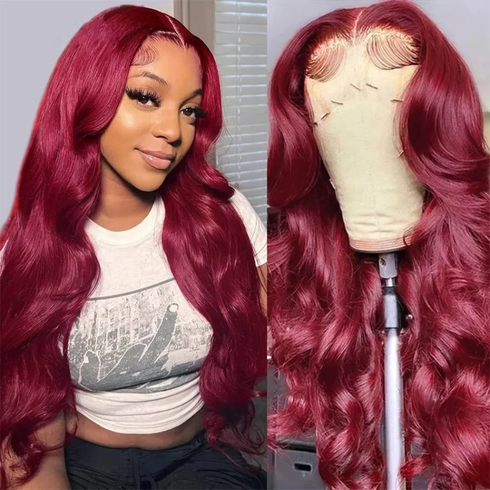 36 Inch Burgundy 99J Colored Body Wave Wig 13x4 13x6 HD Transparent Lace Frontal Pre Plucked Wigs Human Hair Brazilian For Women