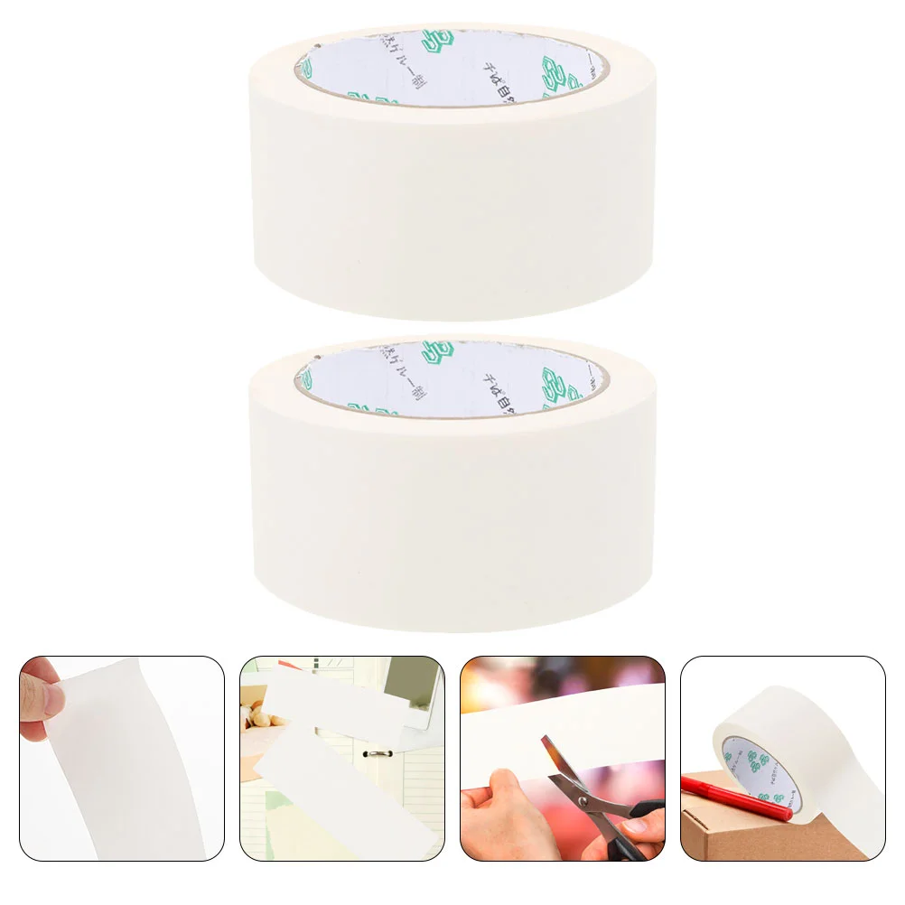 2 Rolls Double Side Tape White Packing Glue Wide Kraft Paper Shipping Heavy Duty