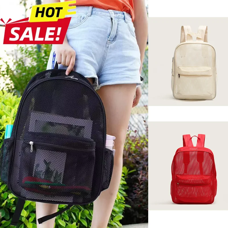 Mesh College Student Backpack Comfortable Shoulder Strap Fitness Bag High-Capacity See Through Wear-resistant for Outdoor Sports
