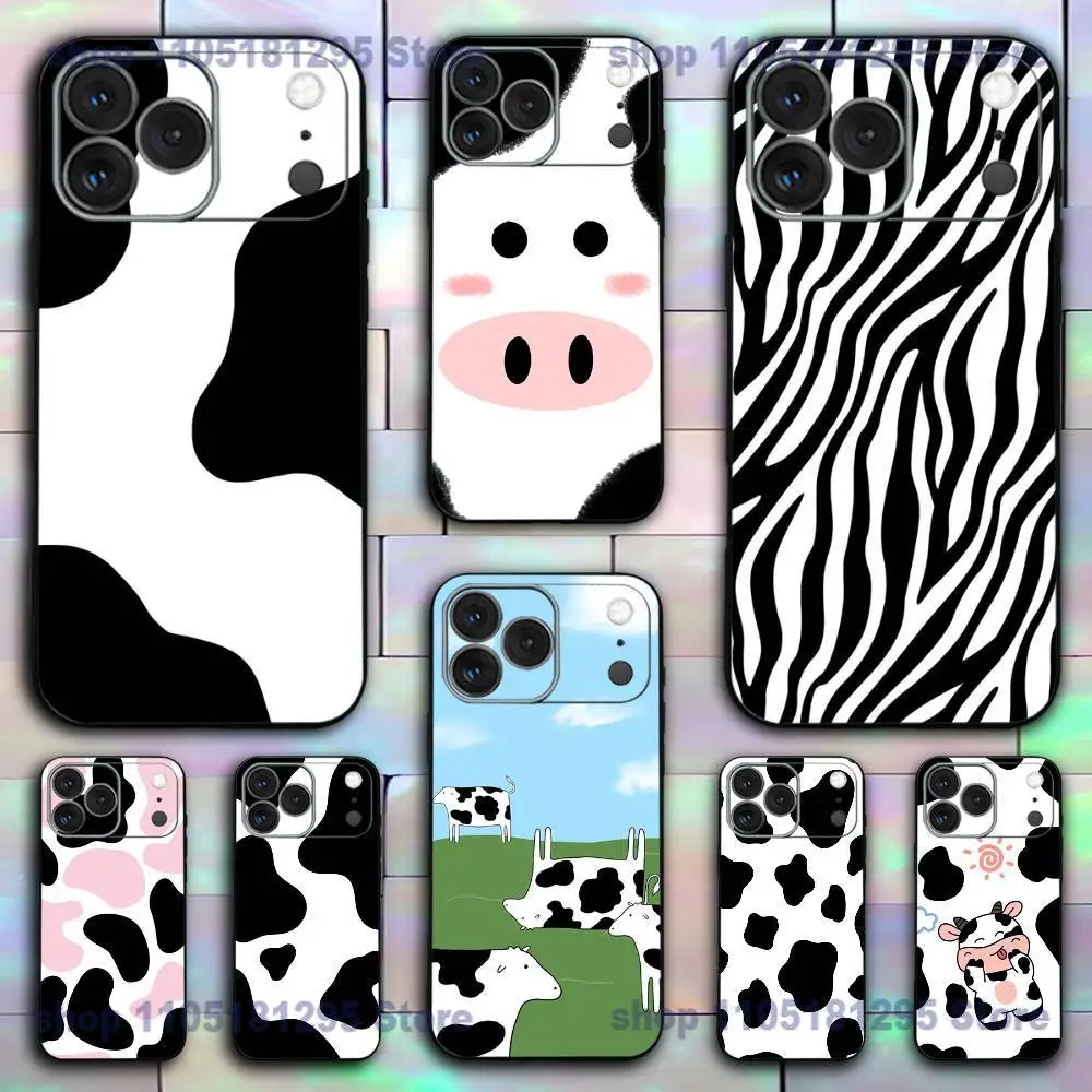 

Fashion Cow Stripe Pattern For iPhone 17,16,15,14,13,12,11,Pro,X,XS,Max,XR,Plus,Mini Silicone Phone Case Black Shockproof TPU
