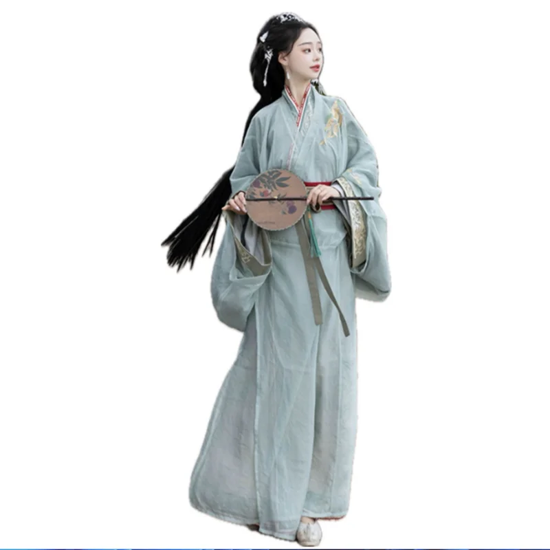 Warring States Robe Hanfu Costume Women Chinese Traditional Hanfu Sets Carnival Cosplay Costume Cyan&Green Hanfu Dress Plus Size