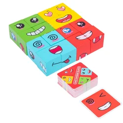 Cube Face Changing Building Blocks Board Game Wood Puzzle Montessori Expression Wooden Blocos for Children Versus Table Game