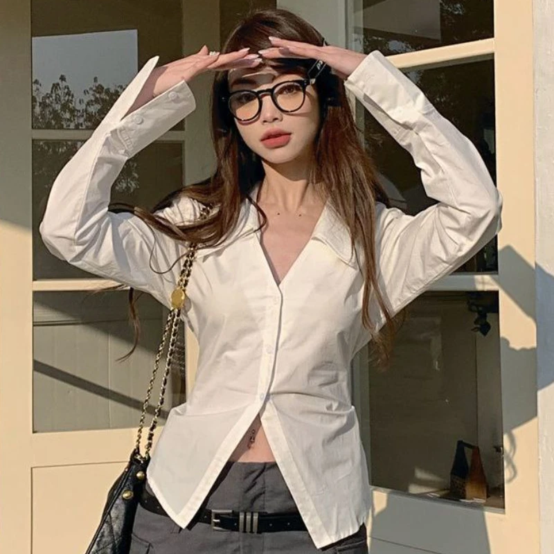 White Shirts Women Flare Sleeve Slim Spring Hotsweet Casual Korean Style Simple Females All-match Chic Temper Harajuku Popular