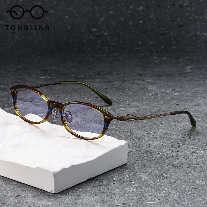 

2025 New Men Vintage Handcrafted Cat-Eye High-Quality Acetate Women Ultra-Light Pure Titanium Fashionable Unique Eyeglass Frame