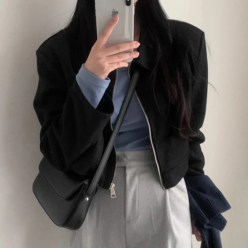 Chic Autumnal Retro Versatile Long Sve Faux Suede Loose Fit Jaet ort Outerwear for Women Commute Sle Zipper Closure