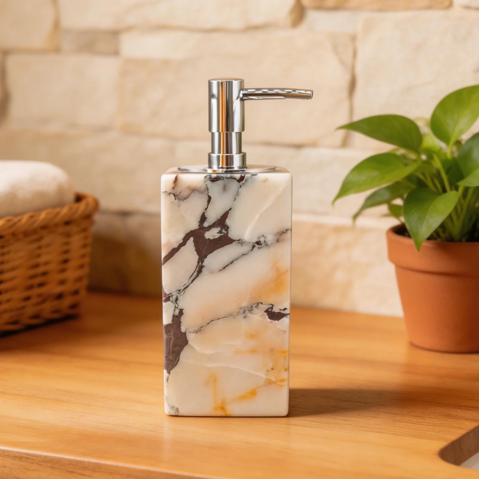 

Chenshiyi Natural Marble Soap Dispenser, Vintage Refillable Hand Soap Bottle, Elegant Home Decor & Bathroom Countertop Ornament