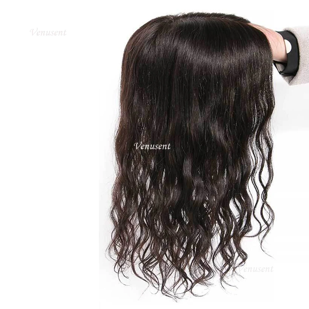 20 "16x18 سنتيمتر موجة الحرير الطبيعي قاعدة توبر الشعر البشري اليد تعادل تنفس الحرير العلوي الشعر المستعار المرأة غطاء شعر ريمي مع مقاطع في