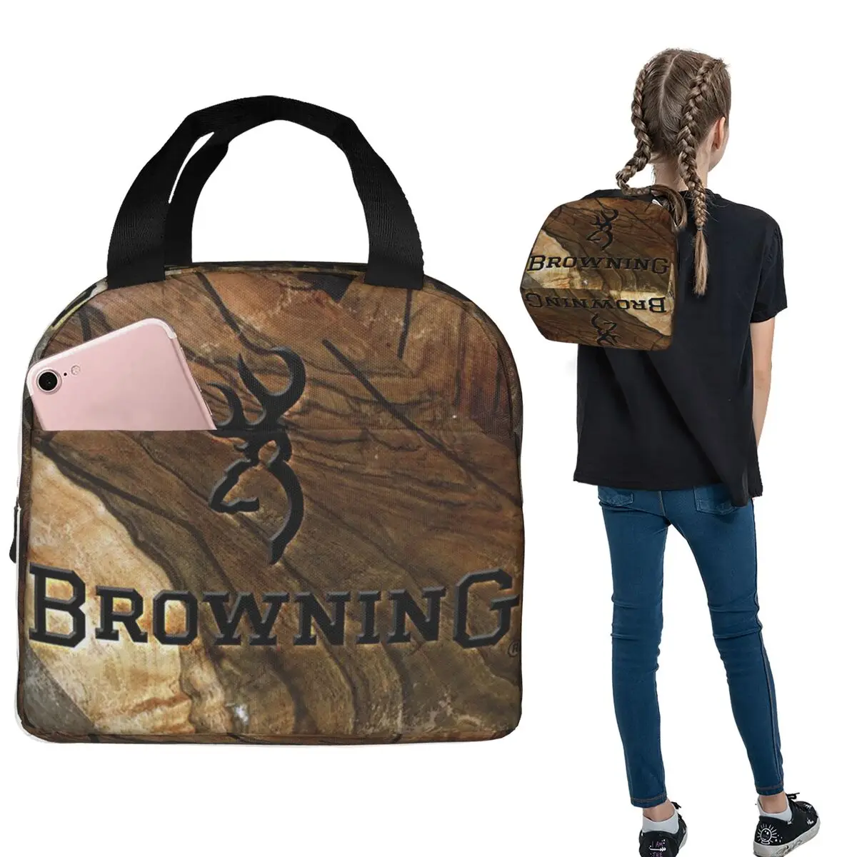 

Изолированная сумка для обеда с логотипом B-Browning для женщин и детей, герметичные контейнеры для еды, термосумка для обеда