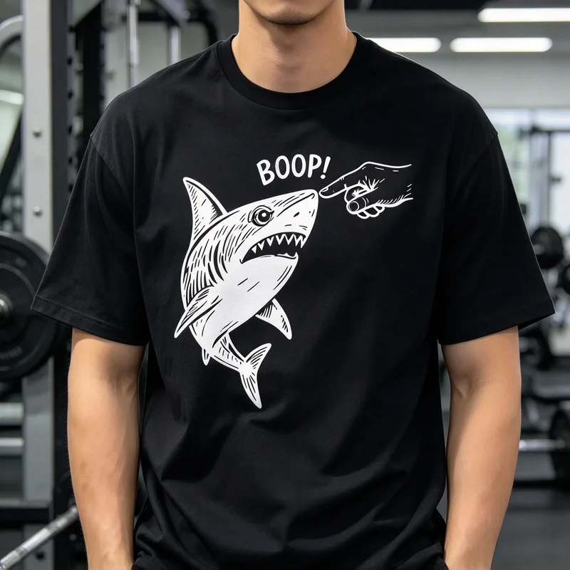 Boop Shark Funny Graphic T Shirt Men Cool Hand Tap Shark Design Short Sleeve Cotton Tee Casual Ocean Animal  Y2k Top