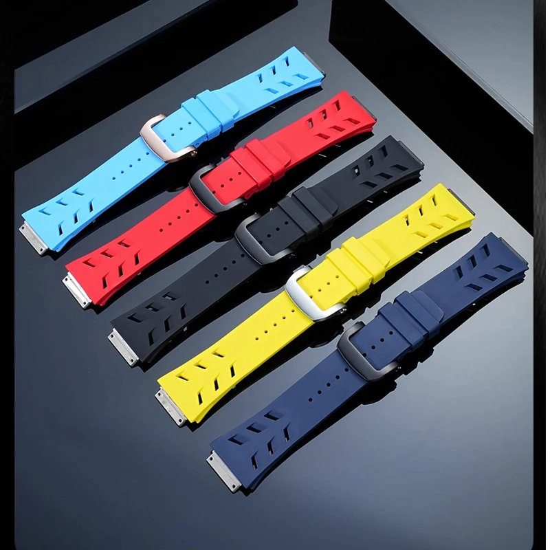 High quality FKM strap For Richard Miller RM67-01 RM67-02 men watch band Soft fluororubber Bracelet with Titanium Folding buckle