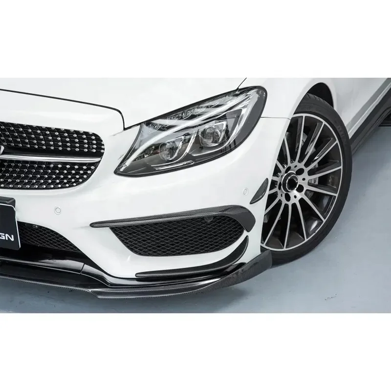 Car Part Carbon Fiber  C Blades Side Canards Front Bumper  For Mercedes Benz C Class W205 C43 C63s AMG 2015+