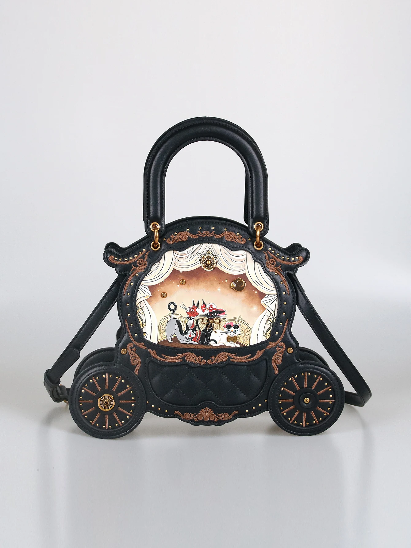 Modische neue 2026 Damen-Handtasche in spezieller Form, Retro-Kutschen-Handtasche, Nischenartikel, einzigartige Tasche mit Katzenmuster, Persönlichkeit, süß und charmant – Detail 13