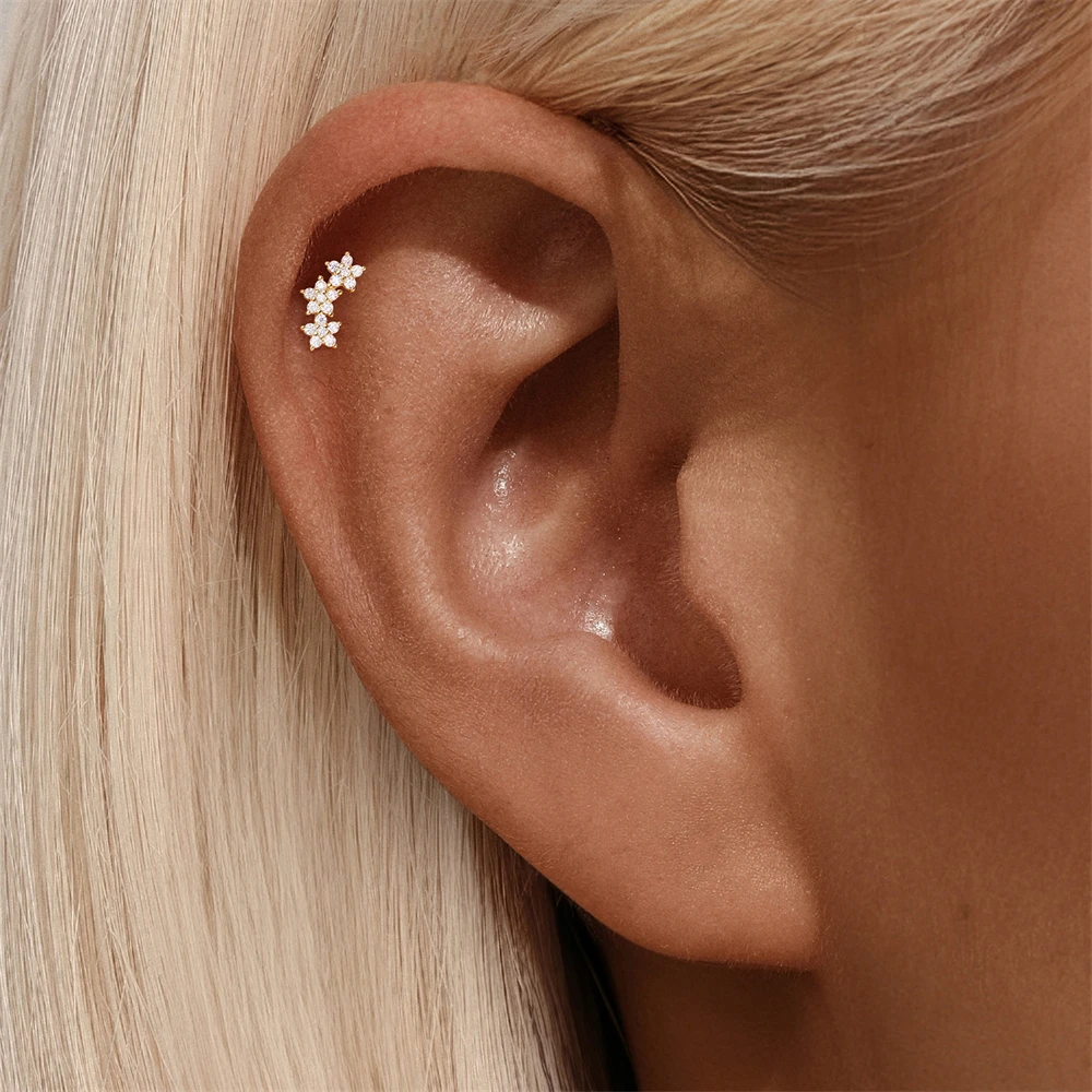 AIDE 925 Sterling Silber Fünfblättrige Blume Pferdeaugen CA Zirkon für Damen Knorpel Helix Flachrücken Piercing Ohrring Party Geschenke – Detail 24