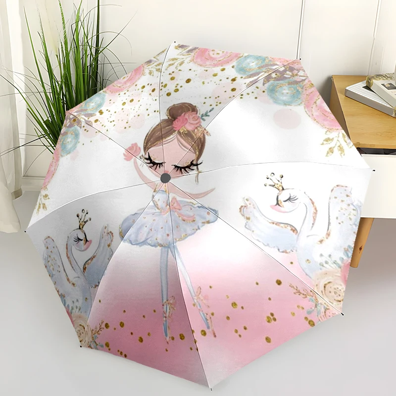 1PC Ballet Dancer Folding Umbrella Fashion Auto-Open Design 8 Iron Ribs Plastic Handle Foldable Sunshade Perfect Christmas Gifts