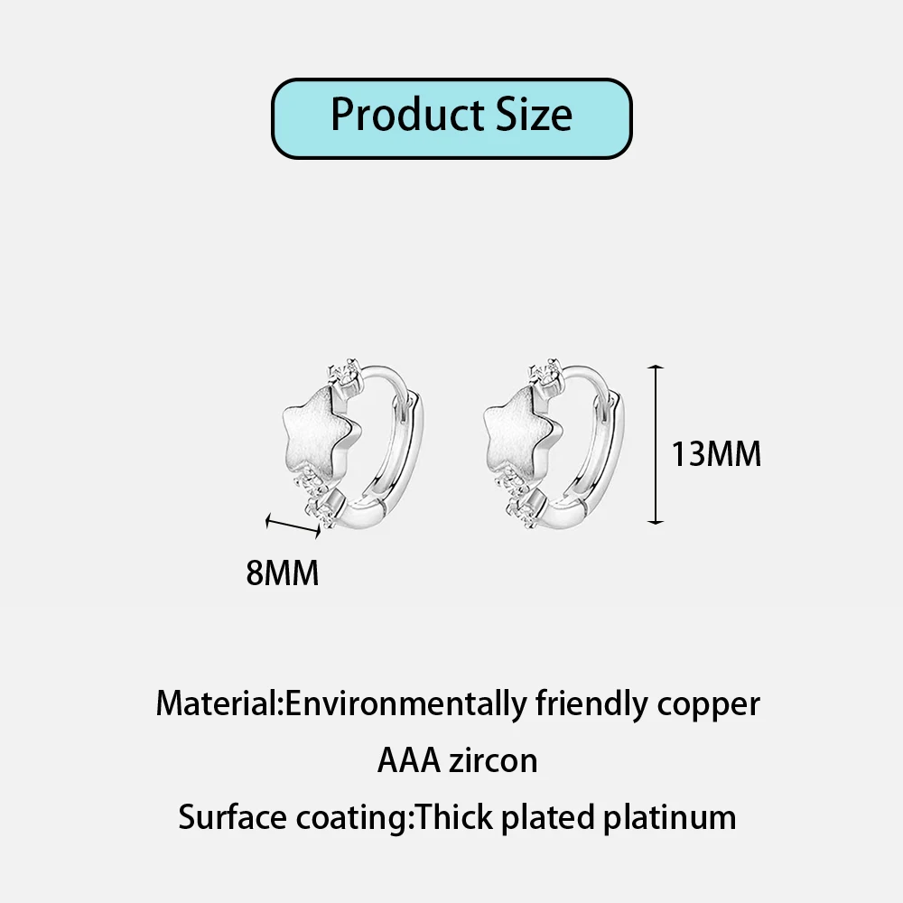 925 Silver Needle Brushed Zircon Star Minimalist Stud Earrings For Women Party Classic Fashion Jewelry Accessible