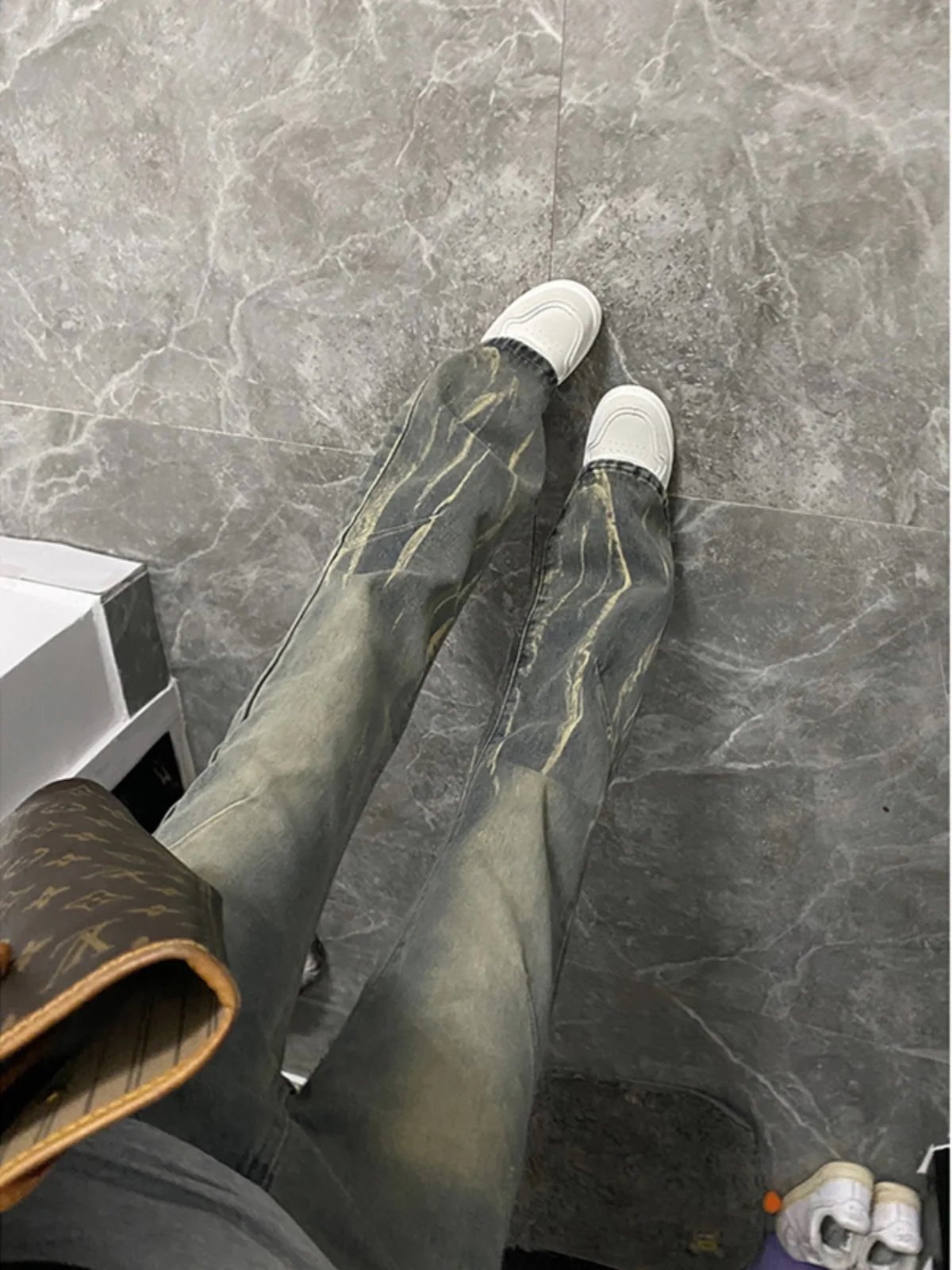 

Мужские джинсы-клеш с эффектом тай-дай, прямого кроя, модные, повседневные, износостойкие, на все сезоны