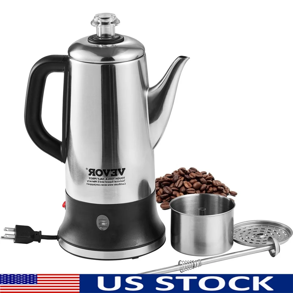 

12-Cup Electric Percolator Coffee Maker 304 Stainless Steel High Power 1000W Automatic Keep-Warm Easy Clean Compact Design