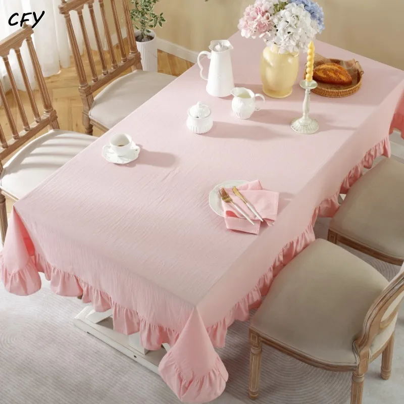 Cotton Linen Korean Pink Skirt Edge Tablecloth Rectangular Table Cloth Kitchen Table Map Towel Tablecloth Christmas Decoration