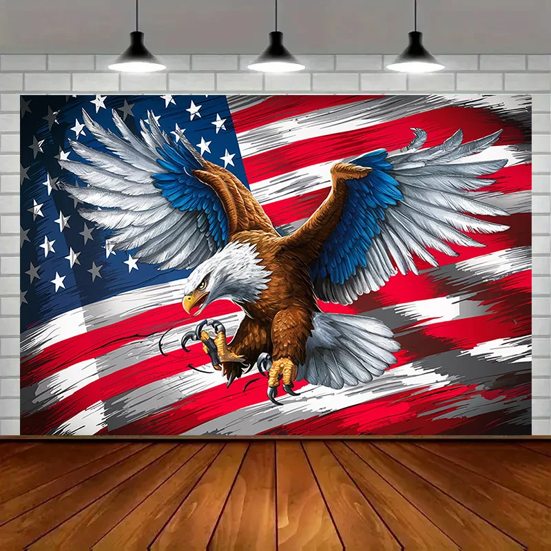 2D Eagle American Flag Backdrop Banner, Patriotic Home Wall Decor, Photo Booth Prop for Christmas Party Room Decoration